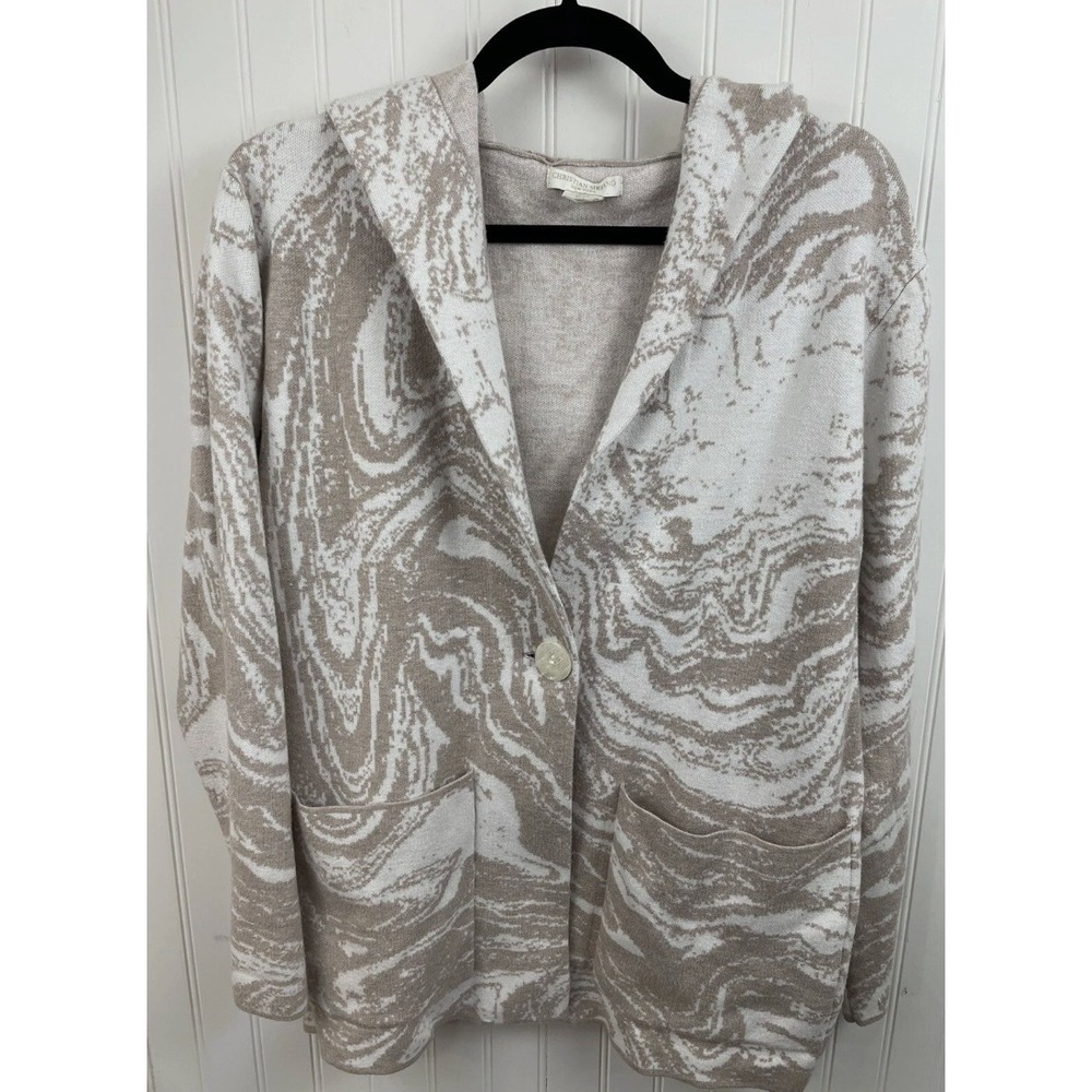 Christian Siriano New York Beige Marble Hooded Cardigan Sweater Womens Medium